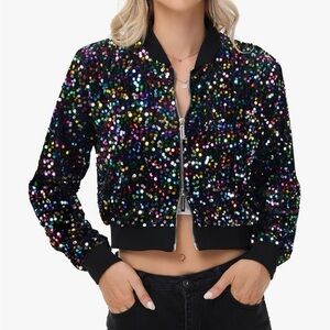 Anna Kaci Multicolor Sequin Bomber Jacket